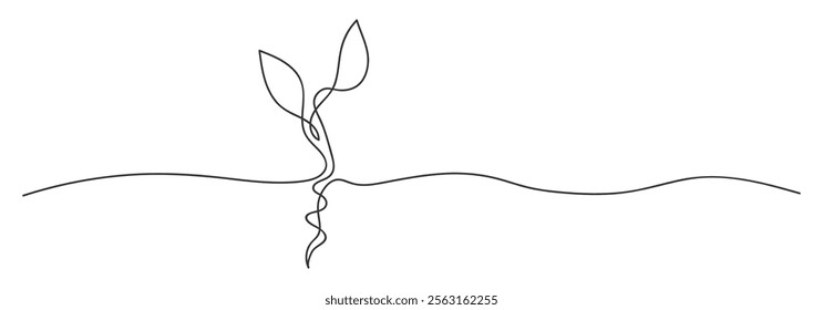 A simple, hand-drawn one-line art of a growing sprout, perfect for eco-friendly, botanical, and nature-inspired designs.