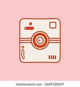 Icono de cámara naranja dibujado a mano simple para aplicación de redes sociales