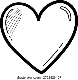 Un contorno simple, dibujado a mano de un corazón, renderizado en un estilo de boceto doodle, perfecto para transmitir amor, romance o afecto.