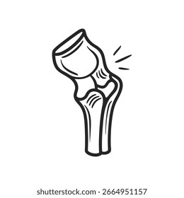 Un contorno simple, dibujado a mano de una articulación de la rodilla, presentado como un icono aislado en un fondo blanco limpio.