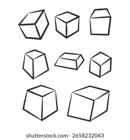 Simple Handdrawn Outline Variety Cube Shape Geometric Icon Set Element