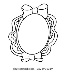 Simple hand-drawn oval frame with a decorative bow on top. Perfect for invitations, labels, cards, scrapbooking, and feminine or vintage designs.