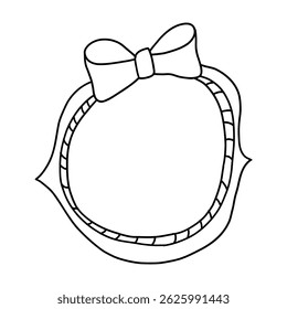 Simple hand-drawn oval frame with a decorative bow on top. Perfect for invitations, labels, cards, scrapbooking, and feminine or vintage designs.