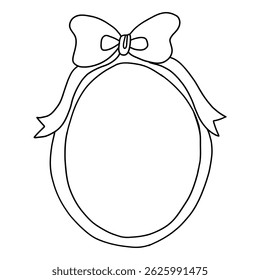 Simple hand-drawn oval frame with a decorative bow on top. Perfect for invitations, labels, cards, scrapbooking, and feminine or vintage designs.