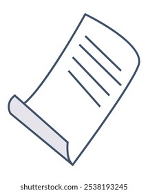 A simple, hand-drawn paper scroll with three horizontal text lines in dark blue outline. Ideal for themes such as education, documentation, writing, communication, and administrative tasks. Outlined