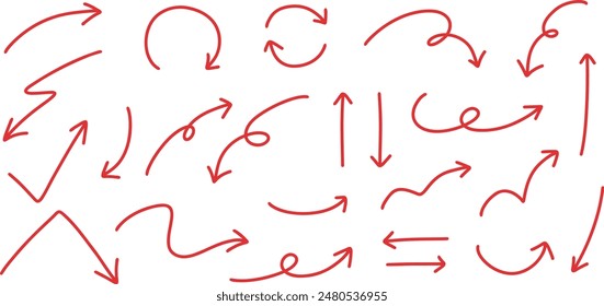 Simple dibujado a mano pluma flecha conjunto Vector rojo