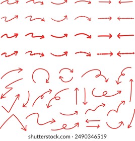 Simple dibujado a mano pluma flecha conjunto Vector rojo