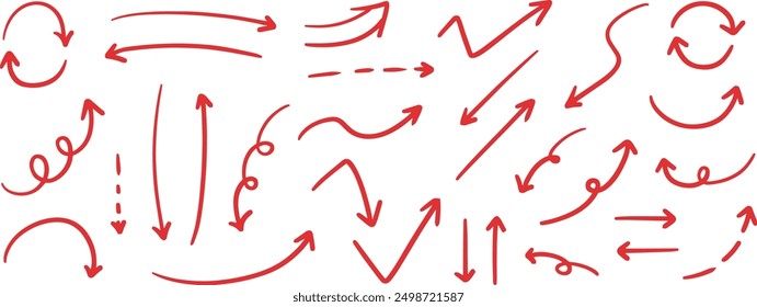 Simple Hand-drawn Pen Arrow Set Vector Red