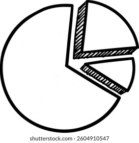 Simple hand-drawn pie chart illustrates business data distribution with a single slice emphasized making it ideal for reports and infographics