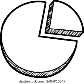 Simple hand-drawn pie chart illustrates business data distribution with a single slice emphasized making it ideal for reports and infographics
