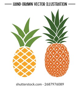 Conjunto Simples Desenhado À Mão De Ilustração Vetor De Ananás | Ícone e padrão de frutas tropicais