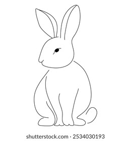 A simple, hand-drawn rabbit outline featuring clean lines and minimal detail. Perfect for illustrations, logos, coloring pages, or design projects requiring a cute and elegant rabbit silhouette.