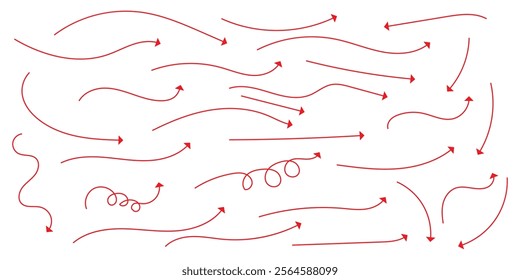 Simple Hand-Drawn Red Arrow icon  Set Vector illustration. Set of Hand drawn vector arrows doodle on white background. design element vector illustration.