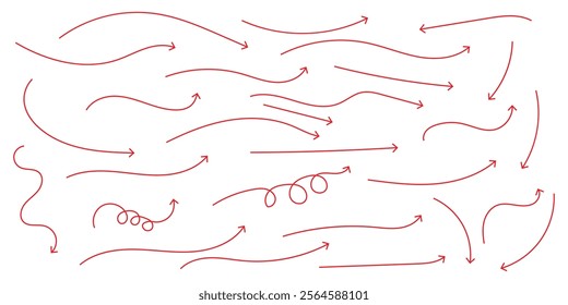 Simple Hand-Drawn Red Arrow icon  Set Vector illustration. Set of Hand drawn vector arrows doodle on white background. design element vector illustration.