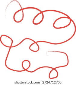 Una simple línea roja dibujada a mano que forma remolinos abstractos y bucles sobre un fondo blanco. La línea tiene una apariencia ligeramente texturizada, de pincelada, dándole una sensación casual y orgánica.