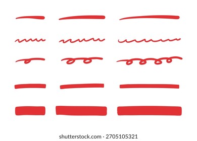 Einfaches handgezeichnetes rotes Linien-Set - Skizze, Doodle, Tintenstrich, dekorative Vektorelemente