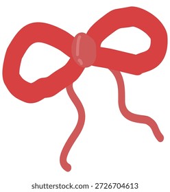 Un simple lazo de cinta roja dibujado a mano con colas sueltas, ilustrado en un estilo juguetón y mínimo, adecuado para decoraciones de regalo, diseños festivos, temas de San Valentín y Elementos gráficos lindos.