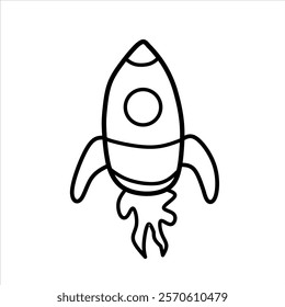 A simple, hand-drawn rocket ship blasting off, perfect for children's designs or space-themed projects.