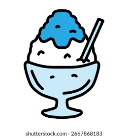 Einfaches handgezeichnetes, rasiertes Eis, Blue Hawaii-Geschmack
