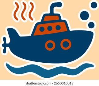 Simples desenhado à mão barco arte linha, desenho animado estilo plano..