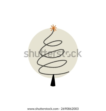 Simple hand-drawn spiral Christmas tree with soft beige background and warm neutral tones. Minimal Scandinavian style illustration perfect for Christmas cards, holiday prints, and cozy winter decor.