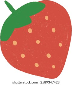 A simple hand-drawn strawberry with green leaves, doodle style, perfect for stickers, icons, and designs.