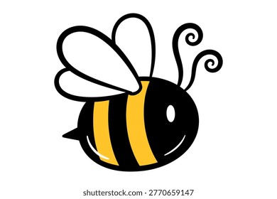A simple, hand-drawn style bee with black and yellow stripes, featuring rounded shapes and playful antennae.