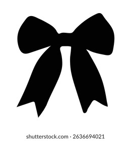 A simple, hand-drawn style black bow silhouette, perfect for various design projects. The distinctive feature is its minimalist, slightly irregular silhouette.