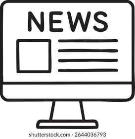 A simple, hand-drawn style illustration of a computer monitor displaying a news layout with an image and text.