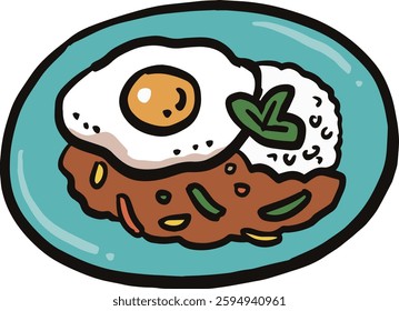 Simple hand-drawn style illustration of gapao rice
