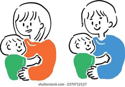 Simple hand-drawn style illustration set of a man and a woman holding a baby

