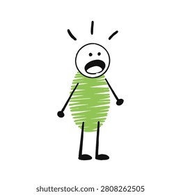 Simple hand-drawn style illustration of a shocked stick figure with an open mouth and radiating lines, suitable for conceptual design.