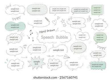 Simple hand-drawn style speech bubble material set[green]