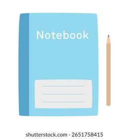 A simple hand-drawn style vector illustration of a notebook and pencil. Ideal for stationery designs, educational materials, and school-related projects.