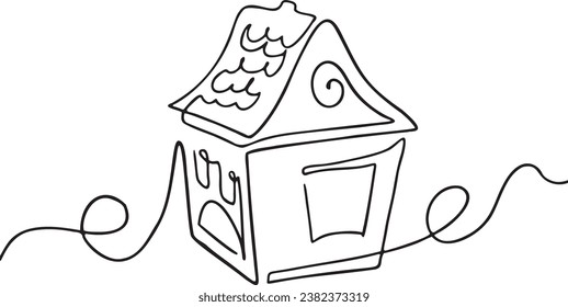Simple handdrawn trendy blackandwhite house lineart illustration.Vector abstract continuous line vector abstract.Doodle for print,textile,postcard,label,scrapbooking,design,tattoo,sticker,book,poster