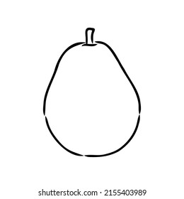 Simple hand-drawn vector black outline drawing. Pear isolated on a white background. Garden fruits, farm products. For prints, labels, markets. Children's coloring.