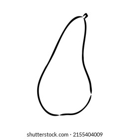 Simple hand-drawn vector black outline drawing. Pear isolated on a white background. Garden fruits, farm products. For prints, labels, markets. Children's coloring.