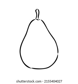 Simple hand-drawn vector black outline drawing. Pear isolated on a white background. Garden fruits, farm products. For prints, labels, markets. Children's coloring.