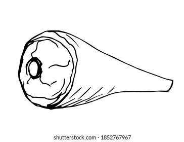 Simple hand-drawn vector drawing in black outline. Pork ham isolated on white background, meat products, delicacy, prosciutto, jamon. For packaging decoration, market, butcher shop.