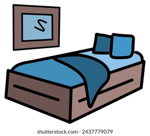 Simple handdrawn vector illustrations set: furniture icons collection - living room or children room, comfortable bed and other useful furniture