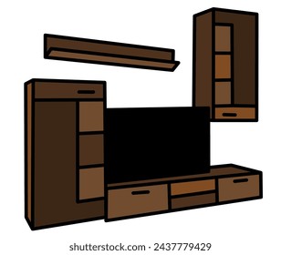 Simple handdrawn vector illustrations set: furniture icons collection - livingroom set, wardrobe