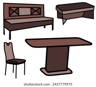 Simple handdrawn vector illustrations set: furniture icons - table, desk and wardrobe collection