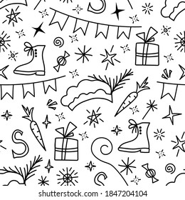 Simple hand-drawn vector seamless pattern. Celebration of St. Nicholas Day, Sinterklaas. For prints of wrapping paper, gifts, textile products.