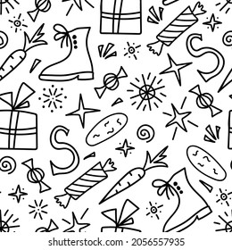 Simple hand-drawn vector seamless pattern in doodle style. Celebration of St. Nicholas Day, Sinterklaas. For prints of wrapping paper, gifts, textile products.
