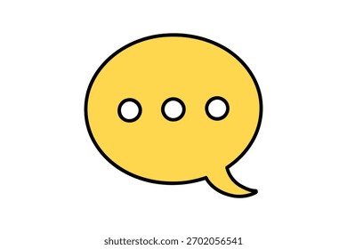 A simple, hand-drawn yellow speech bubble with three dots, representing conversation or thinking, on a white background.