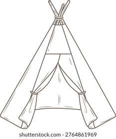 Simple, hand-drawn-style Nordic-inspired teepee tent camping illustration