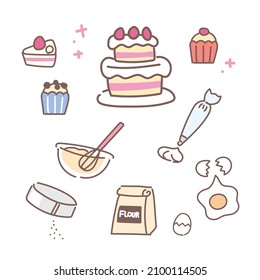Simple handmade cake icon set