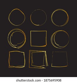  Simple handmade golden frames.  Vector design. Ideal for  romantic message or festive congratulation.