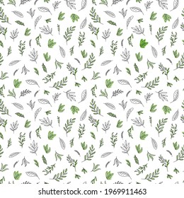 Simple hand-painted line art vector illustration with leaves. The seamless natural pattern for wallpaper, wrapping paper, surface design.