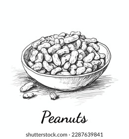 Simple hand-painted woodcut style in a bowl of peanuts